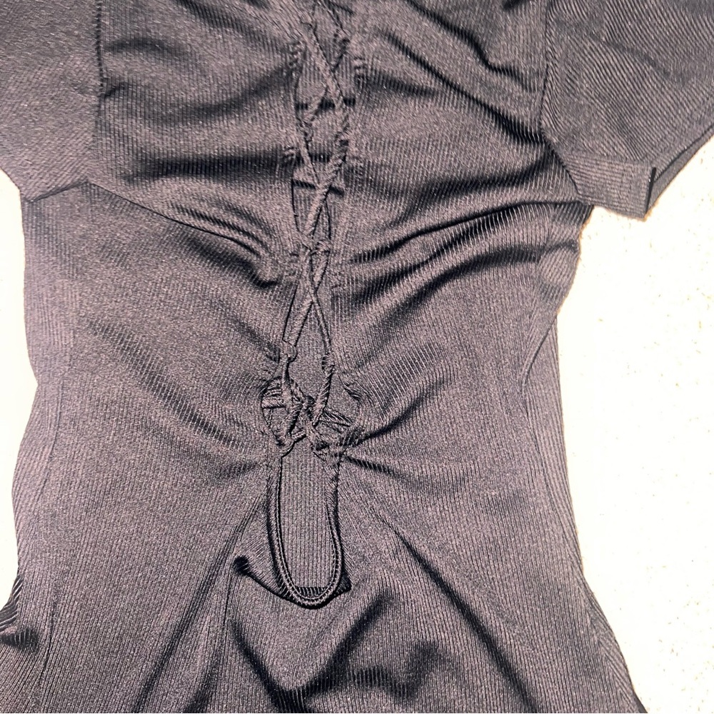 GUESS Small Black Bodysuit Off The Shoulder w/ Lace Up Back Short Capped Sleeves